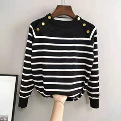 Women's Chic Striped Spandex Autumn Casual Sweater