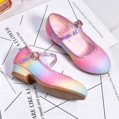 Girls' Round-Toe Leather High Heel Crystal Party Shoes