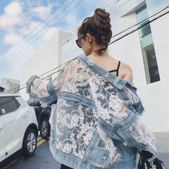 2023 MLB Denim Jacket with Embroidery and Lace Details