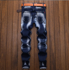 Men's Summer Japanese Style Blue Embroidered Harem Jeans