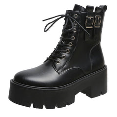 Women's British Style Lace-up Leather Motorcycle Boots
