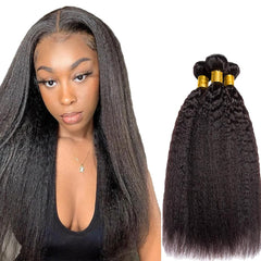Yaki Straight Bundles Human Hair Natural Black Color Unprocessed Brazilian Virgin Hair 3 Bundles 16 16 16 Inch Kinky Straight Bundles Human Hair Color #1B Bundles