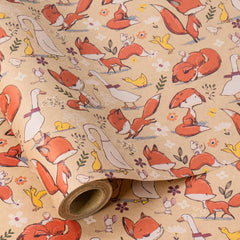 RUSPEPA Kids Gift Wrapping Paper Roll Mini Roll Adorable Woodland Animals with Flowers Kraft Paper Roll Easter Wraping Paper for Kids Boys and Girls 17 Inches x 16.4 Feet