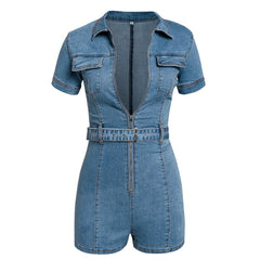 Fashionable Sexy Denim Jumpsuit with Zipper