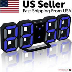 Digital 3D LED Big Wall Desk Alarm Clock Snooze 12/24 Hours Auto Brightness USB