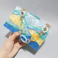 Colorful Stripes Acrylic Handbag - Women's Evening Clutch