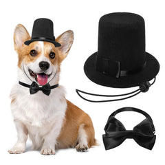 Pet Formal Accessories Set 2 Pcs Dog Costume Top Hat with Formal Pet Tuxedo Bowtie/Necktie Birthday Party Halloween Gradation Christmas Dog Cat Costumes Accessories Black One Size