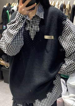 Fashionable Cartoon Knitted Vest Set with Long Sleeve Shirt