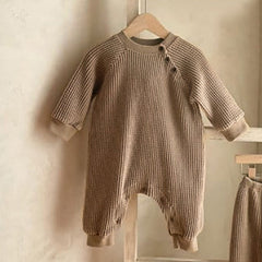 Waffle Cotton Long-Sleeved Baby Jumpsuit for All Seasons