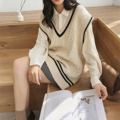 Autumn Winter College Style V-Neck Sweater Vest
