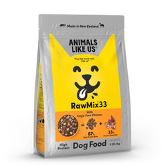 Animals Like Us RawMix33 Premium Freeze-Dried Raw Cage-Free Chicken Recipe Dog Food Protein Rich Includes Kibble Non-GMO No Wheat or Corn 2.2 lbs