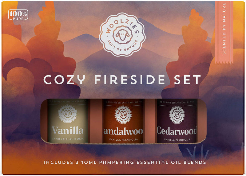 Woolzies Top 3 Cozy Fireside Essential Oil Set | Premium Oils incl. Cedarwood Vanilla & Sandalwood | Therapeutic Grade Aromatherapy Oils | Great Scent for Spa/Home (3 Pack Cozy Fireside)