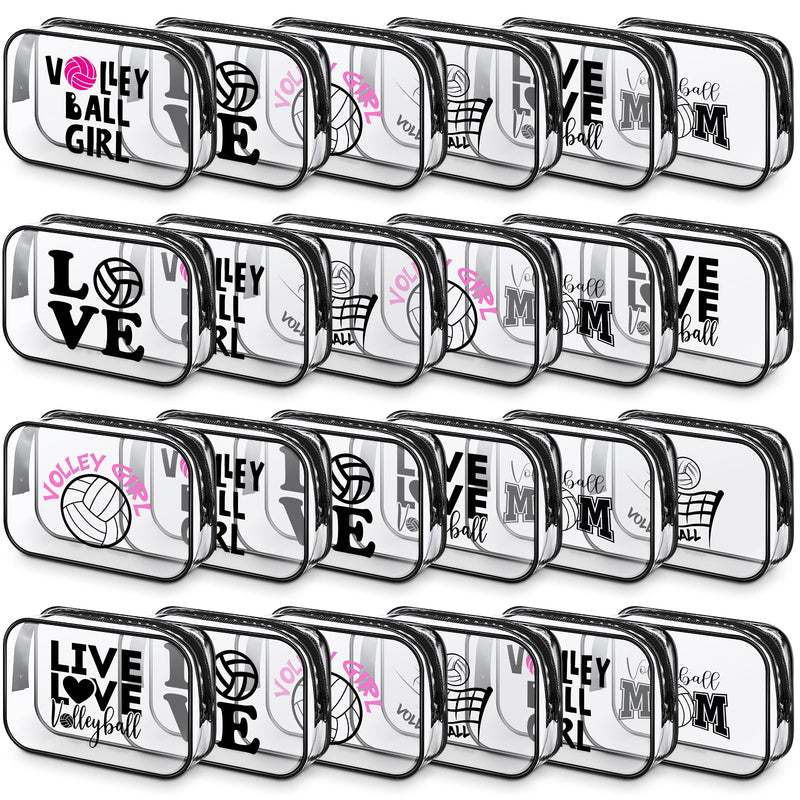 Abbylike 24 Pcs Waterproof Cosmetic Bag 7 x 4.7 x 2.4 Makeup Bag Cosmetic Toiletry Zipper Pouch Clear Zipper Case for Women(Volleyball)