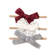 Little Poppy Co. Three Hair Bows Set - Stylish Handmade Accessories for Girls Toddlers and Babies | Premium Quality | Clips and Headbands