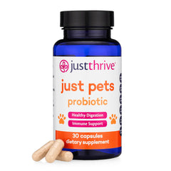 Just Thrive Just Pets Probiotic - Daily Digestive Probiotics for Dogs and Cats - 4 Billion CFUs Pet Probiotic 30 Capsules