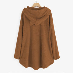 Long Sleeve Cat Print Hoodie with Irregular Hem