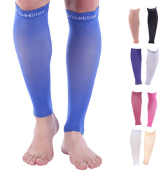 Doc Miller Calf Compression Sleeve 1 Pair 15-20 mmHg Firm Support Graduated for Sports Running Recovery Shin Splints Varicose Veins (Blue XXL)