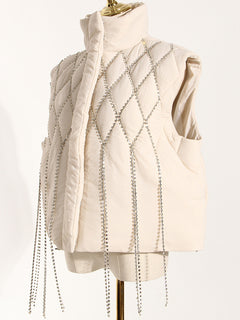 Winter Hand-Naied Quilted Padded Vest with Chain Decor