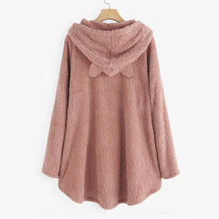 Long Sleeve Cat Print Hoodie with Irregular Hem