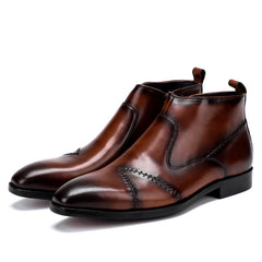 Men's Handmade High-top Leather Boots with Stitching
