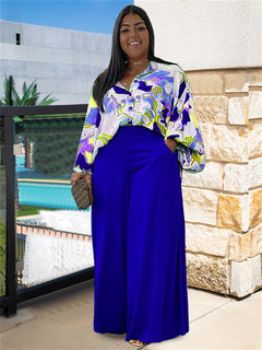 Casual Printed Shirt and Wide-leg Pants Set for Women