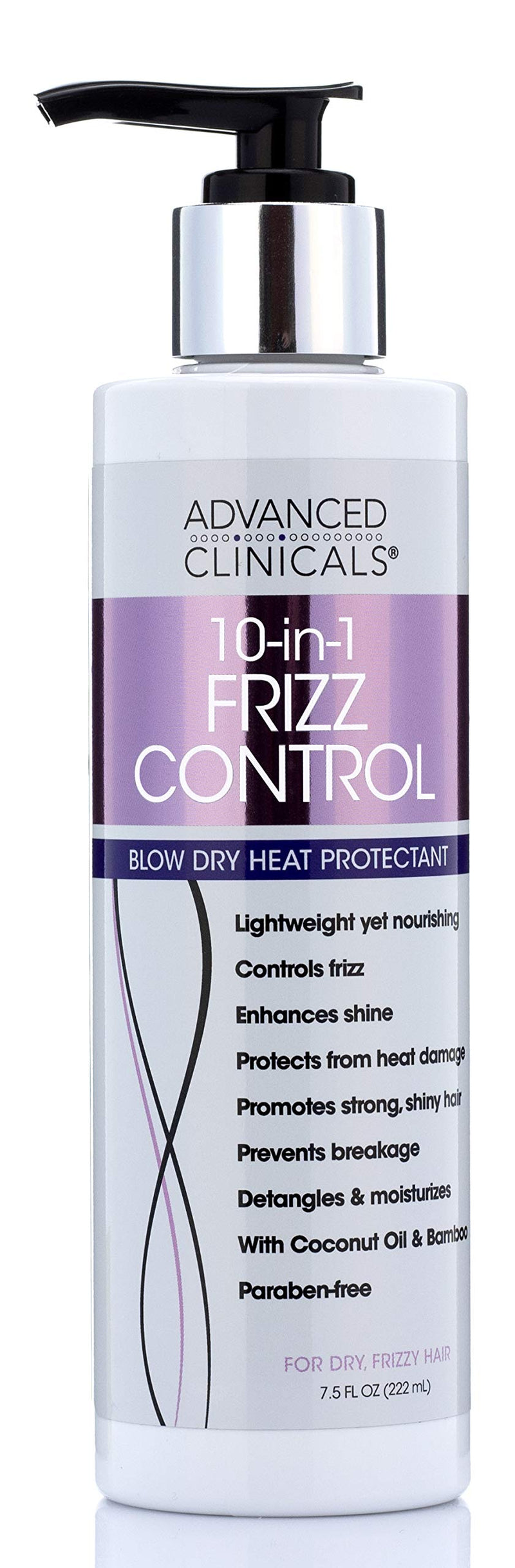 Advanced Clinicals 10-in-1 Anti-Frizz Hydrating Heat Protectant Hair Cream Coconut & Bamboo Strengthen Detangle & Smooth Dry Damaged Hair DEA Paraben Sulfate-Free Color Safe 7.5 Fl Oz