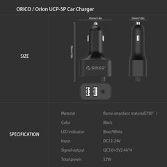ORICO QC3.0 Car Charger with Dual USB Ports