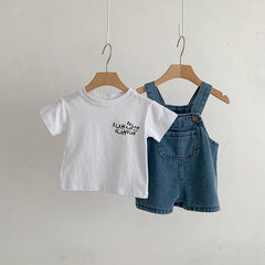 Toddler Girls Summer Clothing Set: Tee & Denim Overall
