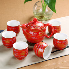 Double-Layer Ceramic Tea Set with Blue and White Design