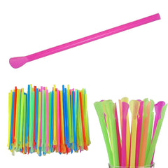 Concession Essentials 8 Unwrapped Snow Cone Spoon Straw Assorted Bright Colors. Pack of 200ct.