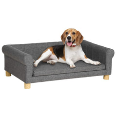 PawHut Modern Dog Couch Bed Pet Sofa for Medium to Large Dogs or Cats Elevated Pet Couch Sleeping Bed with Removable Seat Cushion Dark Gray