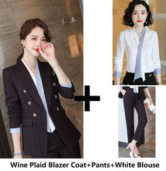Plaid Formal Suit for Women's Office Attire