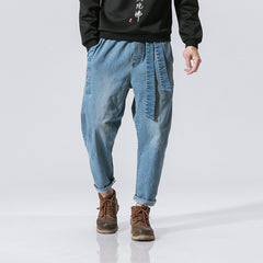 Vintage Loose Fit Men's Denim Jeans with Wide Belt