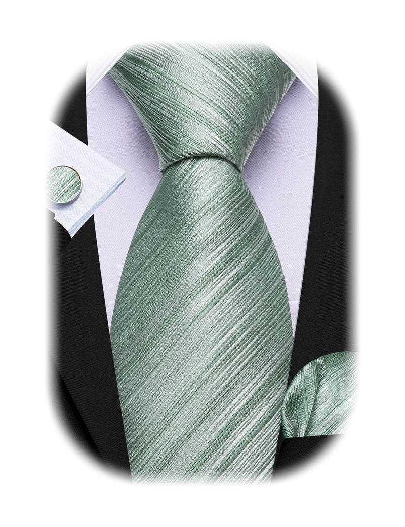 Barry.Wang Stripe Men Ties Set Classic WOVEN Necktie with Handkerchief Cufflinks Formal