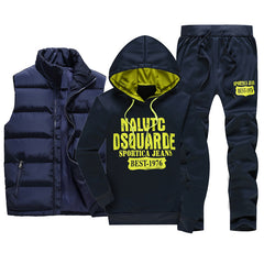 Men's Casual Sportswear Set with Vest and Hoodie (3 Pieces)