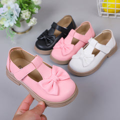 Fashion Solid Color Girls' Leather Loafers with Bow
