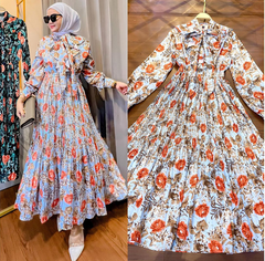 Ruffled Printed Dress for Muslim Malay Indonesian