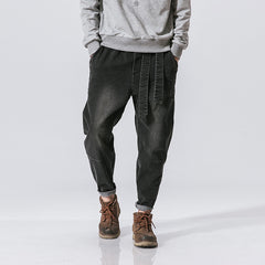 Vintage Loose Fit Men's Denim Jeans with Wide Belt