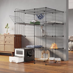 Oneluck Cat Cage with Litter BoxLarge 4-Tier DIY Cat Enclosures Detachable Metal Wire Kennel Indoor Crate Exercise Place Ideal for 1-3 Cats