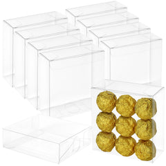 CZWESTC 30 Pack Plastic Favour Boxes with Full Window 4x4x1.2inch Small Clear Treat Boxes for Packaging Cookies Chocolate Macaron Candy as Wedding Christmas Party Festival Gift