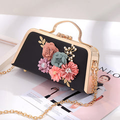 Elegant Floral Chain Shoulder Evening Clutch Bag for Women