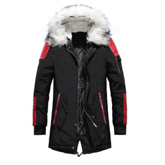 Men's Mid-Length Cotton Jacket with Fur Collar