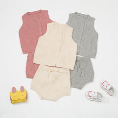 Cotton Knit Cable Vest Set with Shorts for Newborns