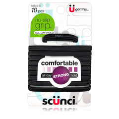 Scunci No-Slip Grip Comfortable All Day Strong Hold Black Elastics 10-Pcs per Pack (1-Pack)