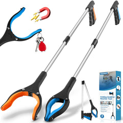 TOPGROT 2-Pack Grabber Reacher Tool 34" Foldable Reacher Grabber Pickup Tool with 360° Anti-Slip Rotating Jaw & Magnets 4" Wide Claw Opening Reachers for Seniors Trash Picker Tool