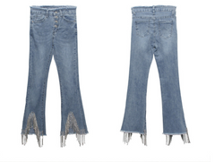 High-Waisted Chain Tassel Flare Pants