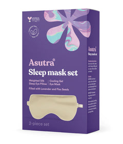 ASUTRA Silk Eye Pillow for Sleep Champagne - Filled w/Lavender Buds & Flax Seeds Weighted Eye Mask Meditation & Light Blocking Blindfold Cooling Gel Mask Included