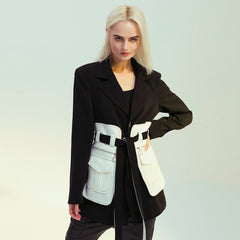 Retro Black and White Color Block Blazer Jacket