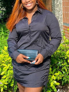 Plus Size Casual Long Sleeve Drawstring Shirt Dress