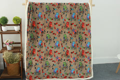 Coral Fleece Blanket with Cat and Owl Pattern
